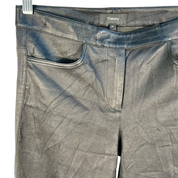 Theory Lamb Leather Bristol Crop Pant L Black Flare Trousers Size 00 - Picture 5 of 10